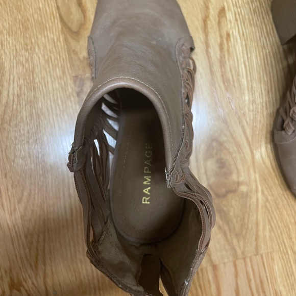 Tan Peep Toe Thick Heel Shoe - Picture 3 of 6